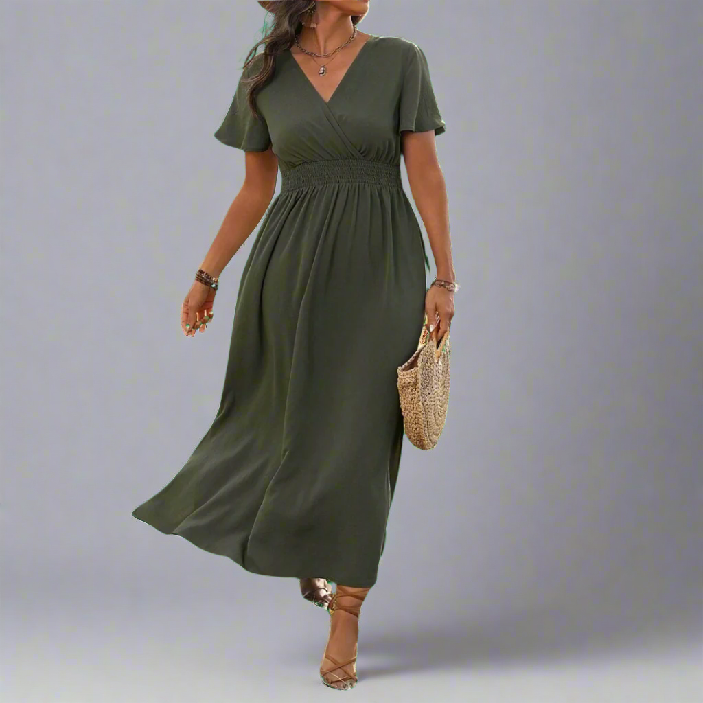 Anna Boho-Kleid aus Premium-Stoff mit elegantem V-Ausschnitt