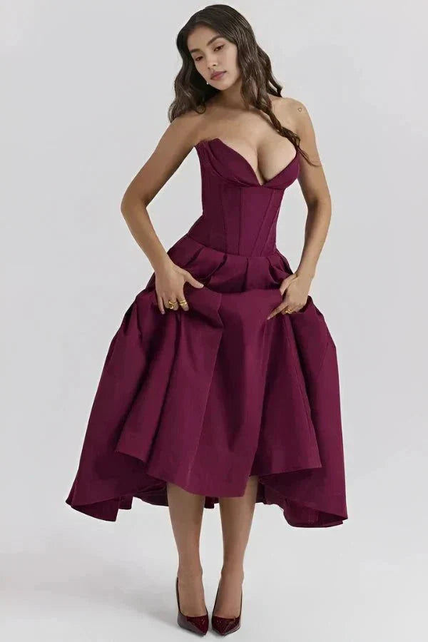 Gabriella | Damen Trägerloses Midikleid Mit Herzförmigem Ausschnitt