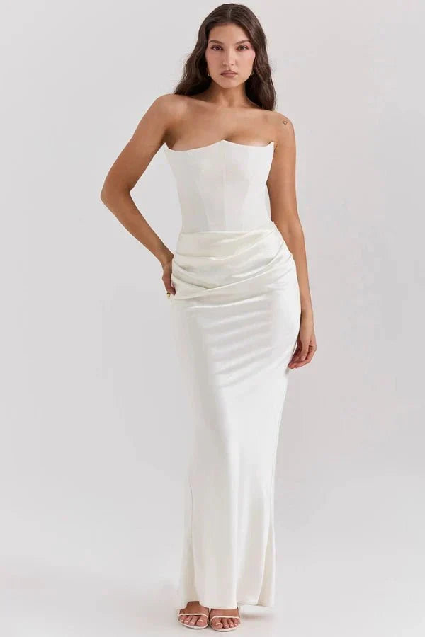 Valentina | Damen Trägerloses Korsett Maxikleid Mit Drapiertem Rock