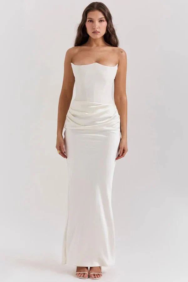 Valentina | Damen Trägerloses Korsett Maxikleid Mit Drapiertem Rock