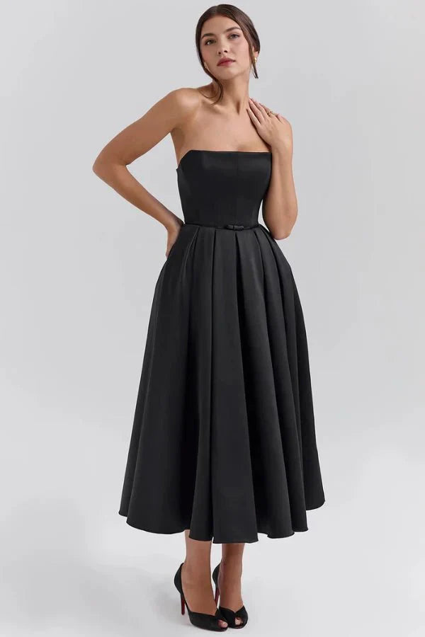 Sophie | Damen Trägerloses Plissee Midikleid