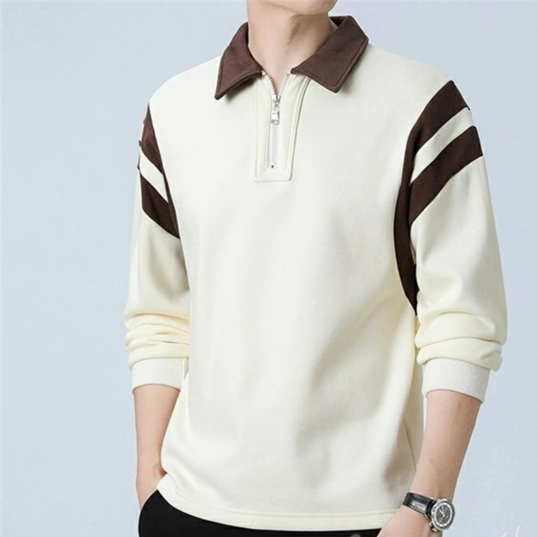 Strukturweg Herren Langarm Polo-Shirt