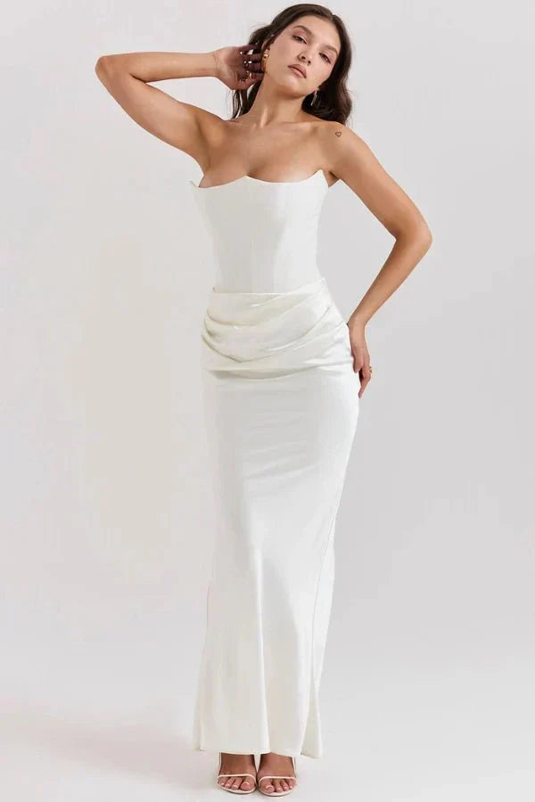 Valentina | Damen Trägerloses Korsett Maxikleid Mit Drapiertem Rock