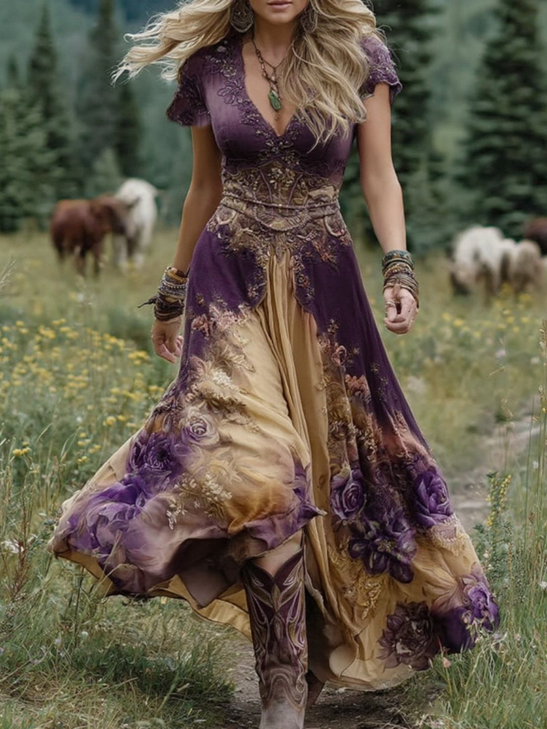 Marcina Elegantes Maxikleid Mit Floralen Farbtönen