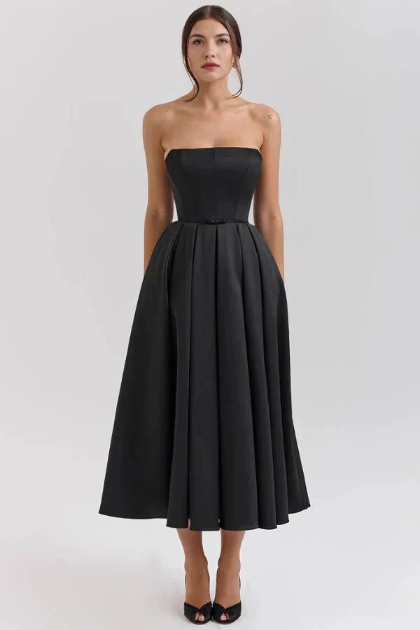 Sophie | Damen Trägerloses Plissee Midikleid