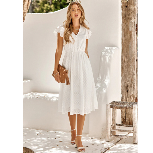 Beatrix | Damen Midikleid Mit Kurzen Rüschenärmeln