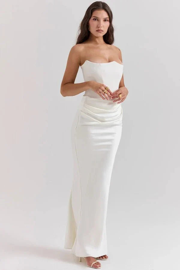 Valentina | Damen Trägerloses Korsett Maxikleid Mit Drapiertem Rock