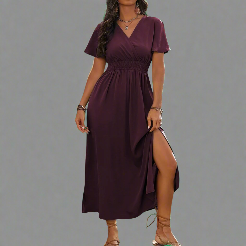 Anna Boho-Kleid aus Premium-Stoff mit elegantem V-Ausschnitt