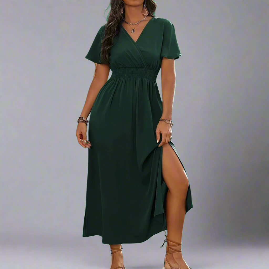 Anna Boho-Kleid aus Premium-Stoff mit elegantem V-Ausschnitt