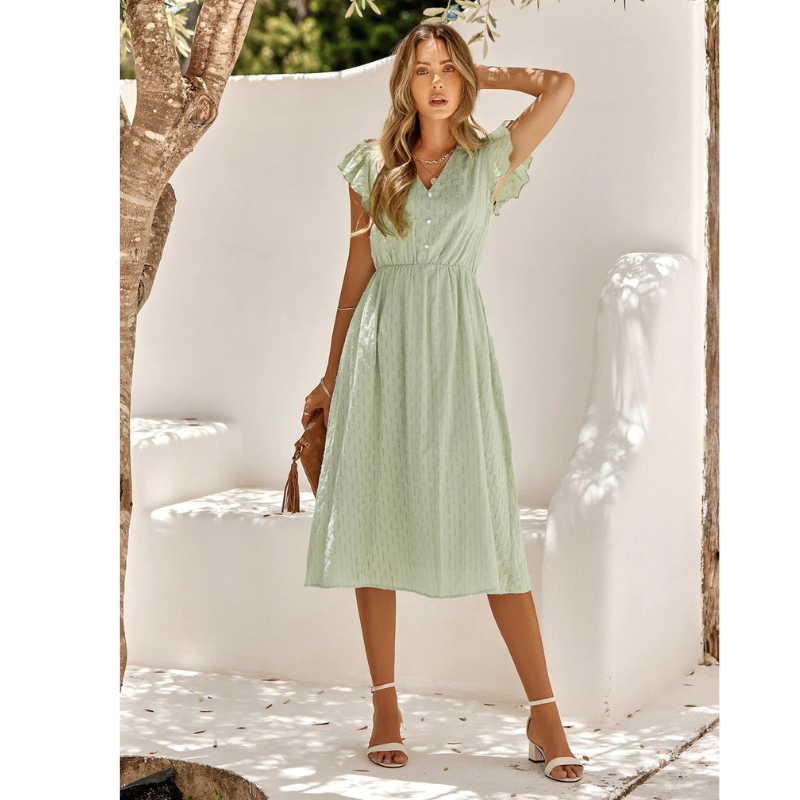 Beatrix | Damen Midikleid Mit Kurzen Rüschenärmeln