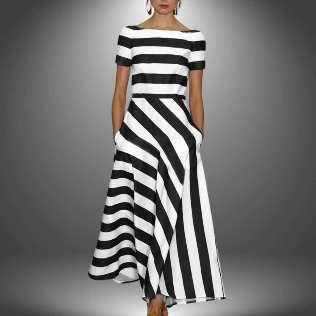 Willow | Gestreiftes A-Linien Maxi Kleid Mit U-Boot-Ausschnitt