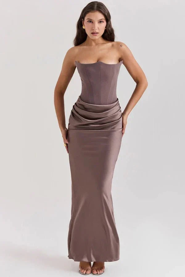 Valentina | Damen Trägerloses Korsett Maxikleid Mit Drapiertem Rock