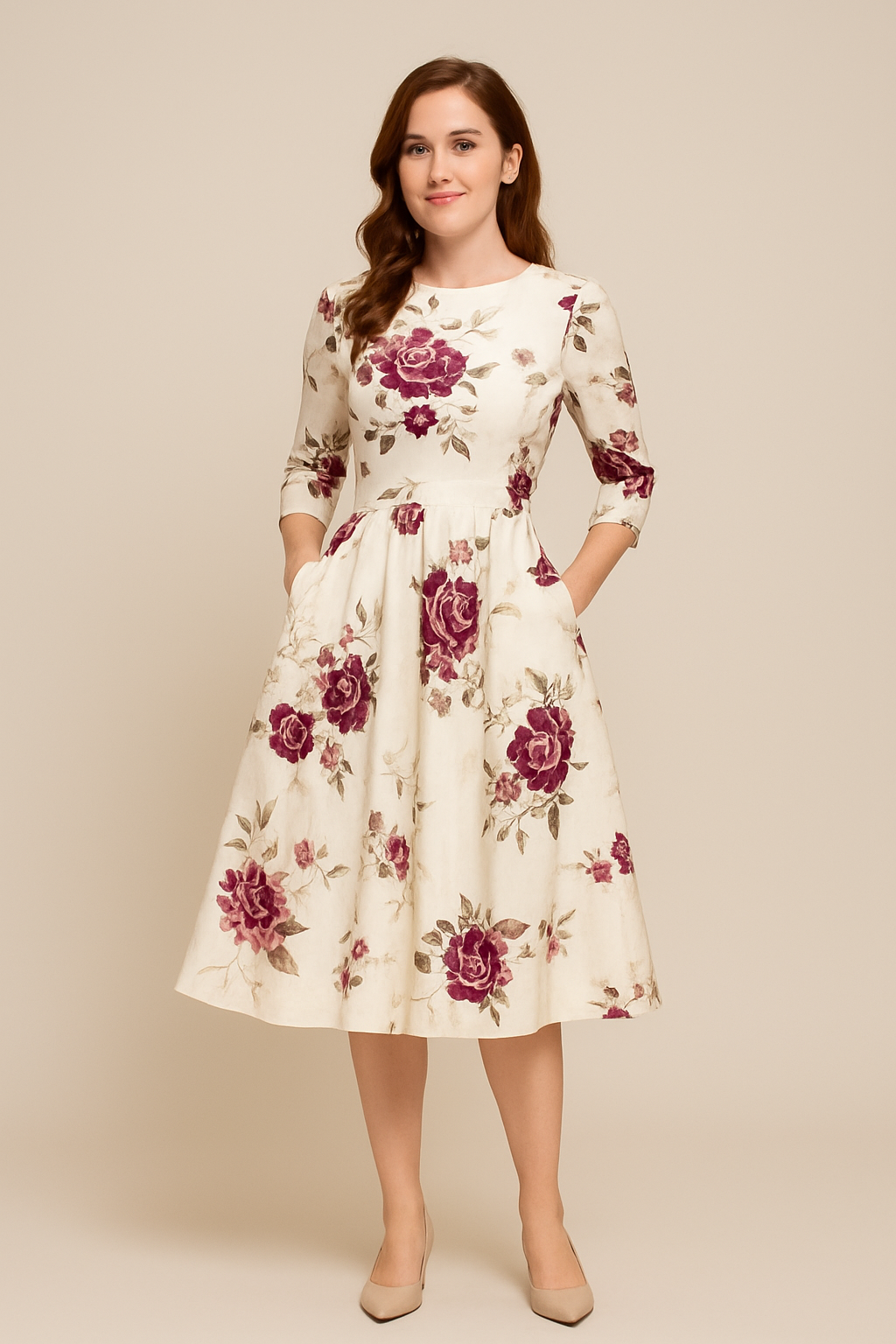HERBERGER | Damen Florales Sommerkleid mit A-Linie und 3/4-Ärmeln luftig & leicht