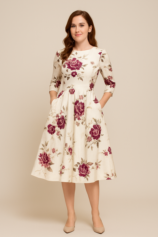 HERBERGER | Damen Florales Sommerkleid mit A-Linie und 3/4-Ärmeln luftig & leicht