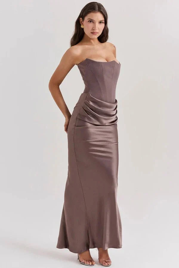 Valentina | Damen Trägerloses Korsett Maxikleid Mit Drapiertem Rock