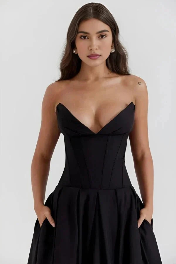 Gabriella | Damen Trägerloses Midikleid Mit Herzförmigem Ausschnitt