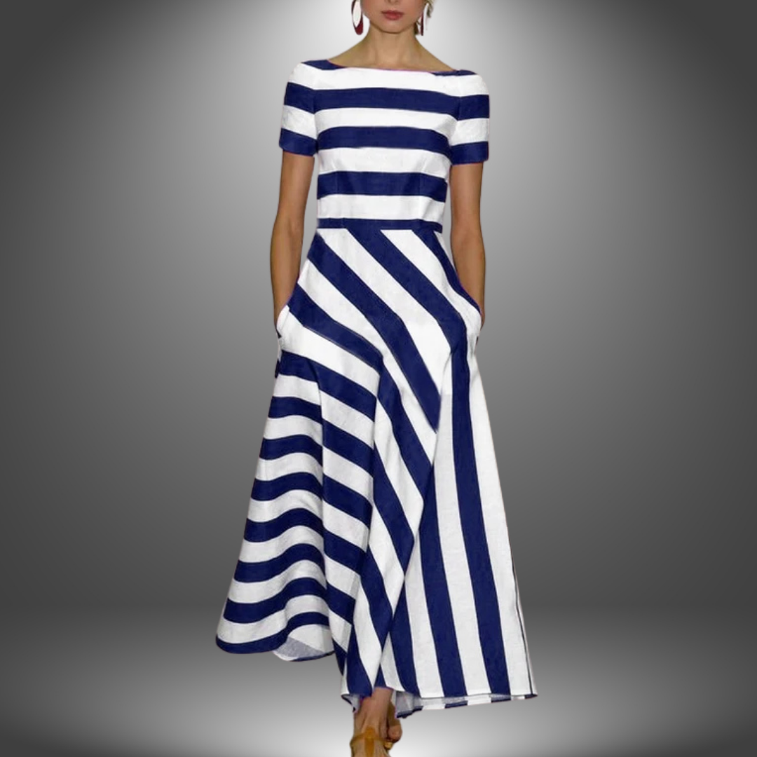 Willow | Gestreiftes A-Linien Maxi Kleid Mit U-Boot-Ausschnitt