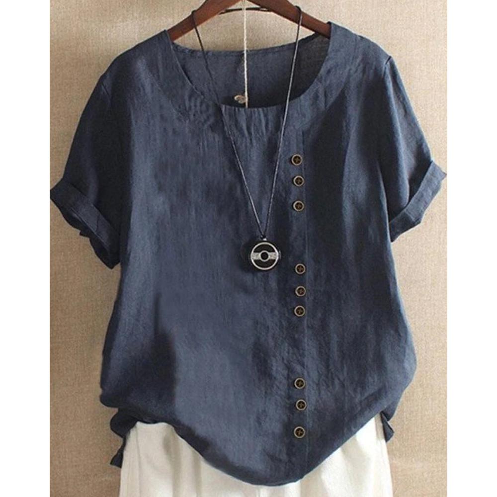 Helene | Damen Bluse In Unifarbe Mit Rundhalsausschnitt