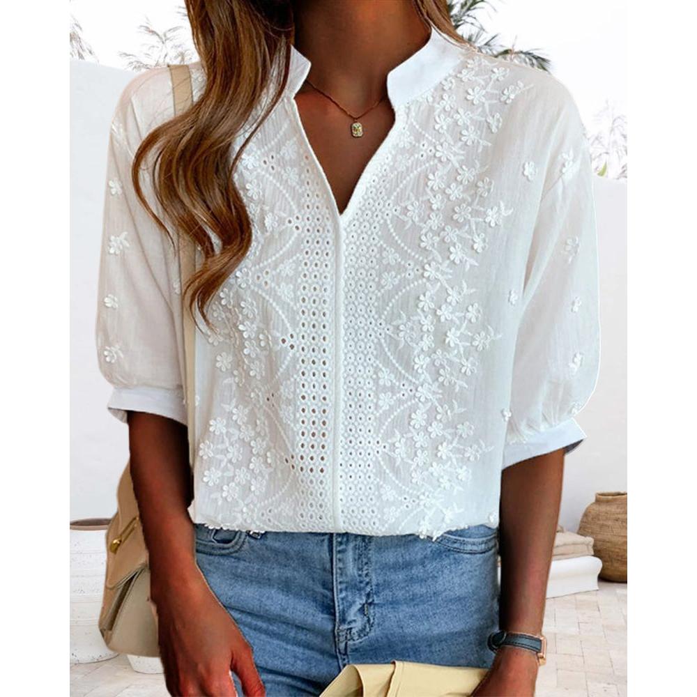 Noemi | Damen Bluse Mit V-Ausschnitt Und Puffärmeln