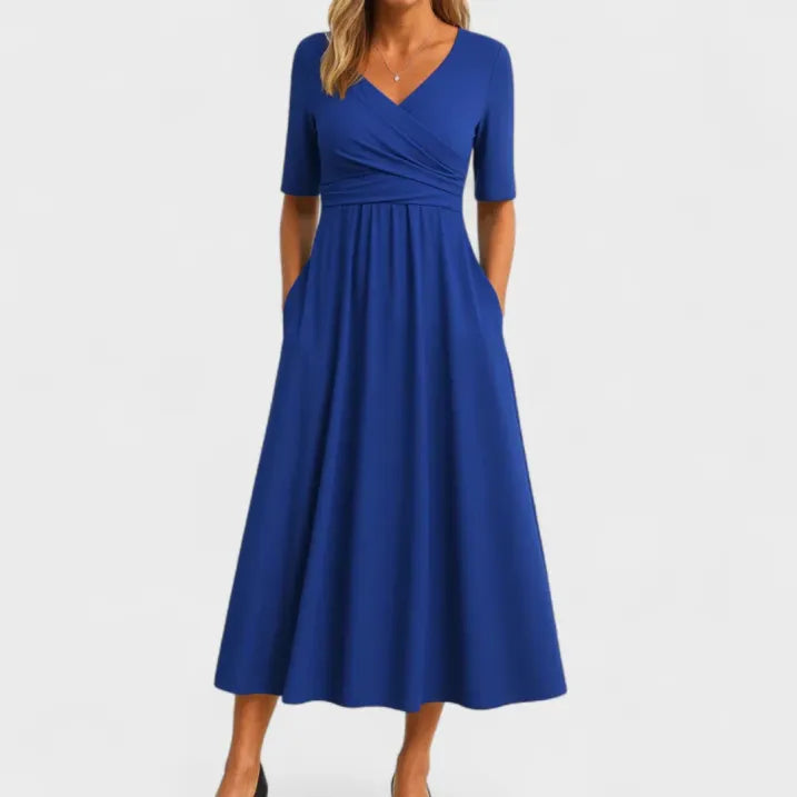 Cassandra | Damen Midikleid Mit V-Ausschnitt Und Kurzarm