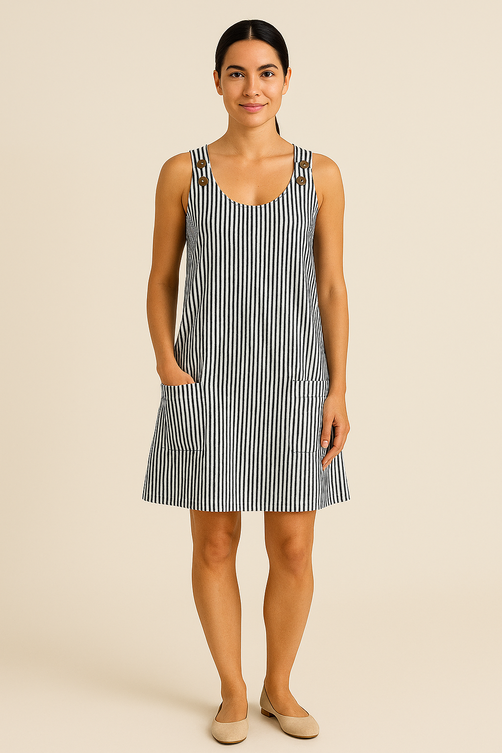 HERBERGER | Damen Ärmelloses Sommerkleid mit Knopfleiste und Streifenmuster luftig & leicht