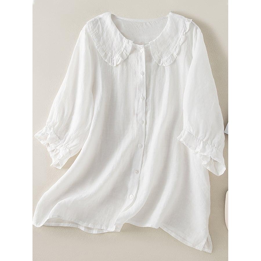 Mira | Damen Bluse Mit Knopfleiste Und Rüschenkragen