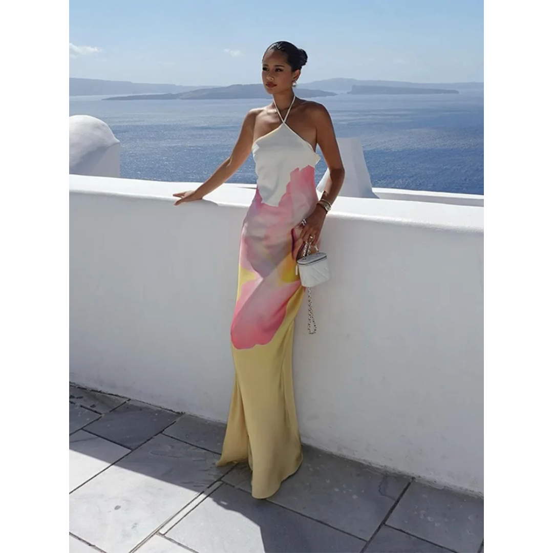Valentina | Damen Maxikleid Mit Ein-Schulter-Träger Und Floralem Print
