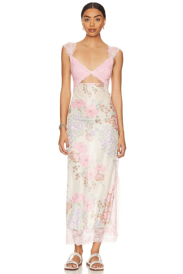 Elena | Damen Maxikleid Mit Blumenprint Und Spitzenbesatz