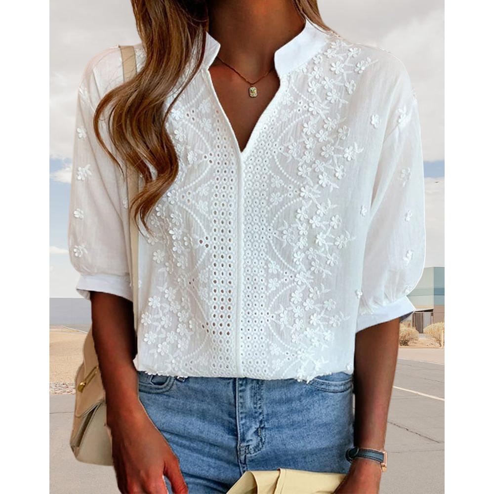 Noemi | Damen Bluse Mit V-Ausschnitt Und Puffärmeln