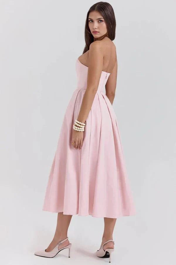 Sophie | Damen Trägerloses Plissee Midikleid