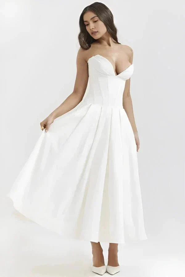 Gabriella | Damen Trägerloses Midikleid Mit Herzförmigem Ausschnitt