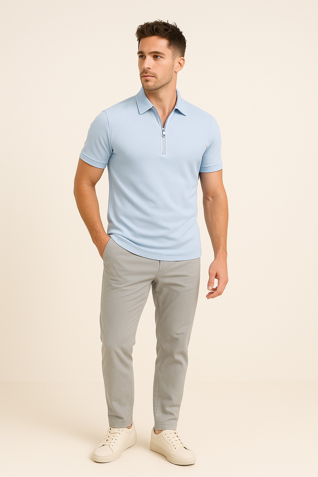 HERBERGER | Herren Sommer Poloshirt mit Reißverschluss und schmaler Passform