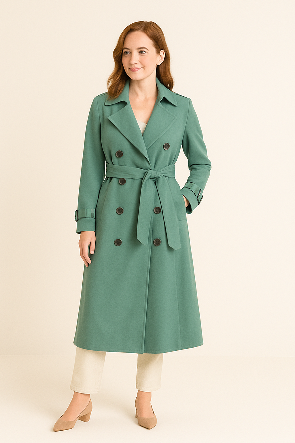HERBERGER | Eleganter Damen Trenchcoat lang mit Bindegürtel und Knopfleiste