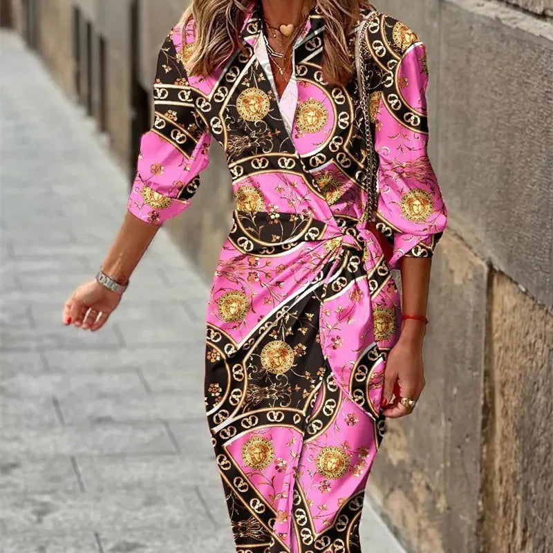 Amara | Damen Wickel Midikleid Mit Dreiviertelärmeln
