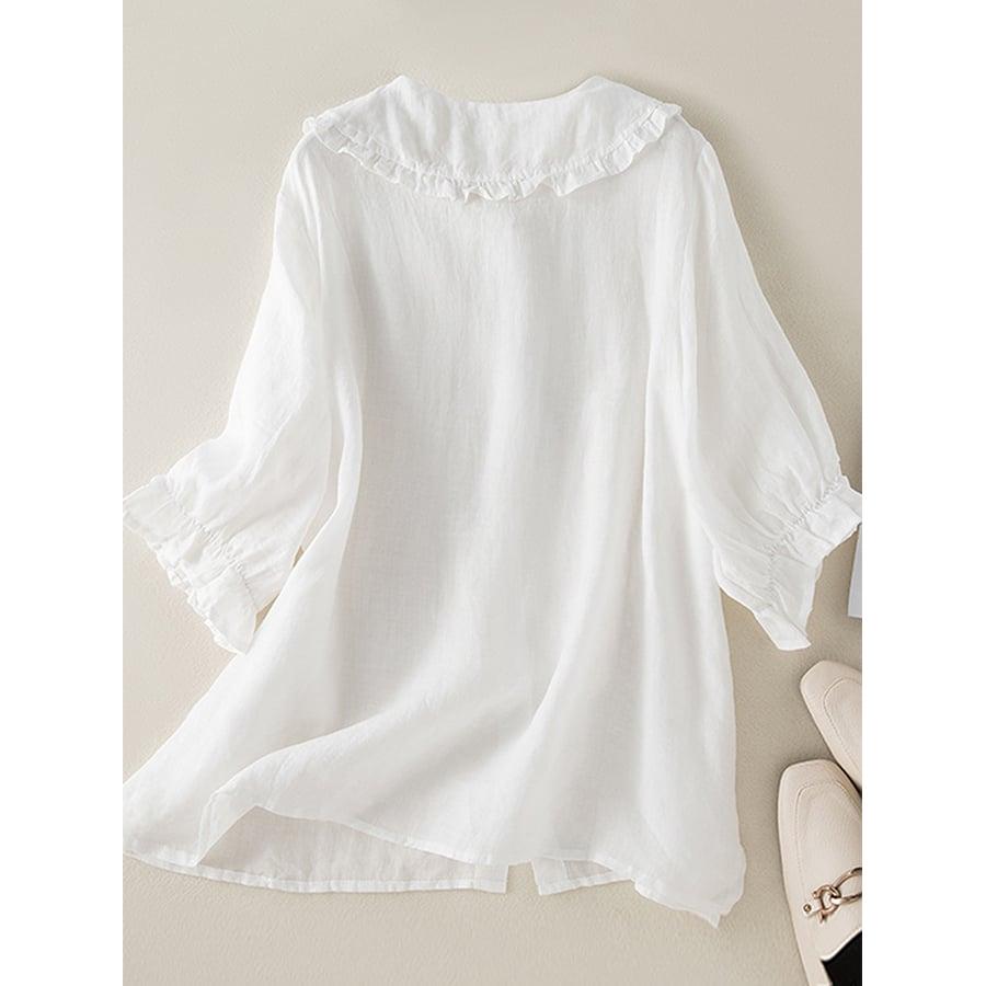 Mira | Damen Bluse Mit Knopfleiste Und Rüschenkragen