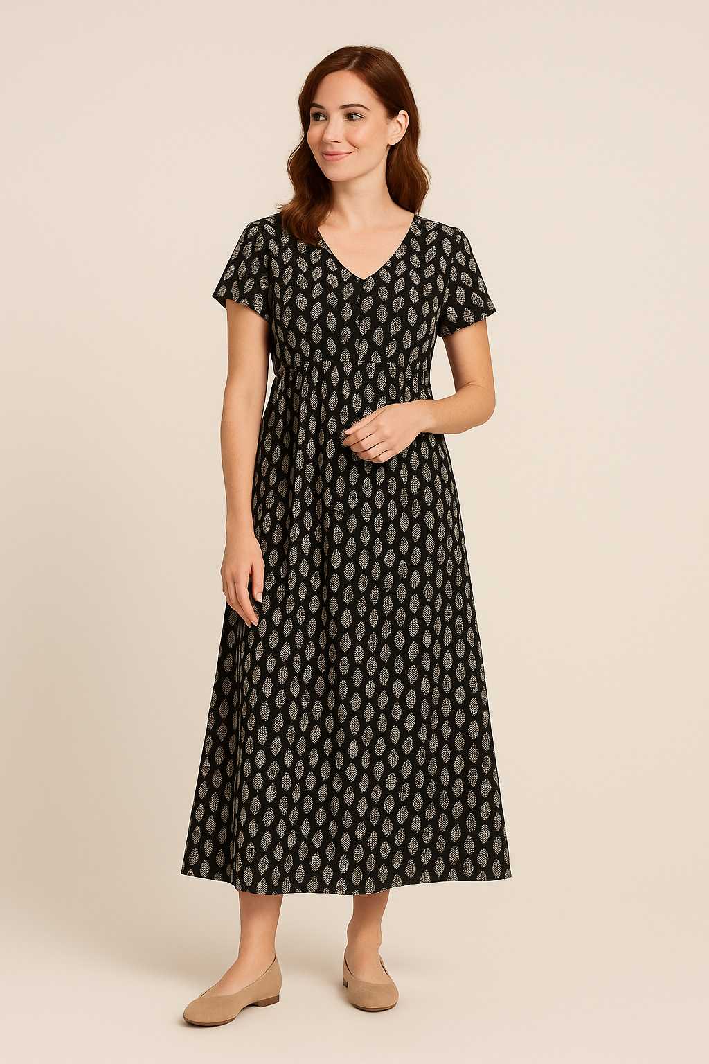 HERBERGER | Damen Maxikleid mit V-Ausschnitt und Empire-Taille luftig & leicht