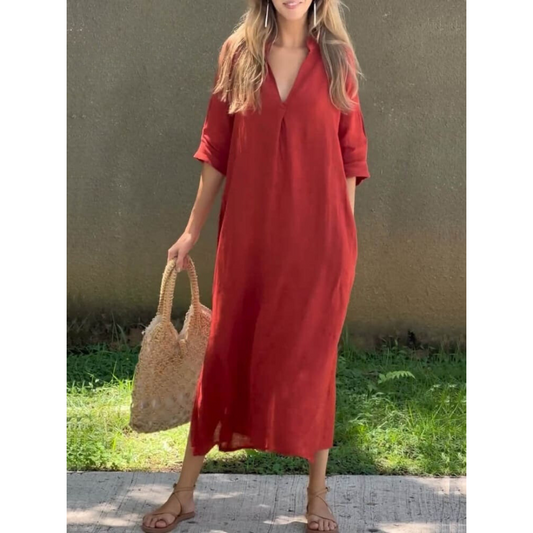 Elise | Damen Midikleid Mit V-Ausschnitt Und Halbärmeln