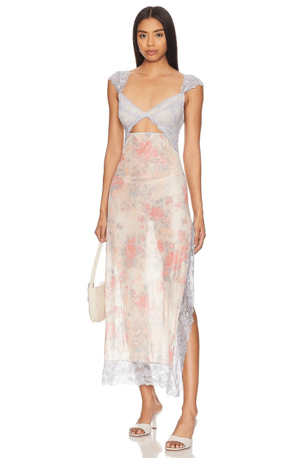 Elena | Damen Maxikleid Mit Blumenprint Und Spitzenbesatz