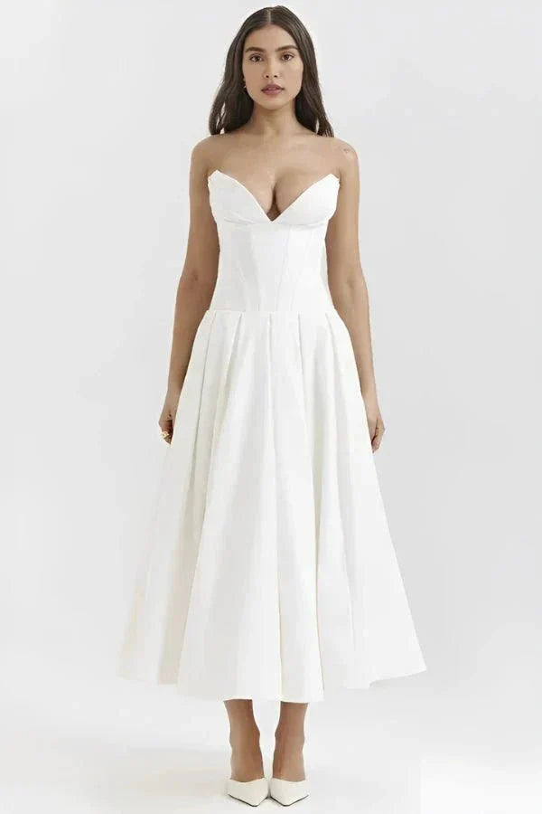 Gabriella | Damen Trägerloses Midikleid Mit Herzförmigem Ausschnitt