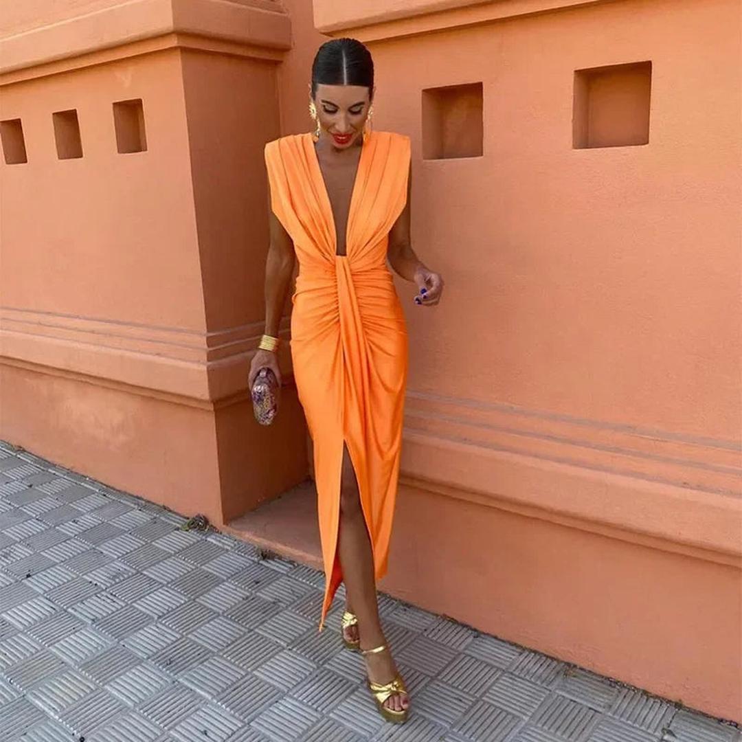 Elodie | Ärmelloses Plissee Maxi Kleid Mit Frontschlitz