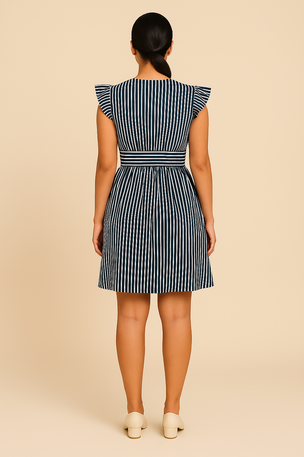 HERBERGER | Damen Gestreiftes Midikleid mit Volantärmeln luftig & leicht