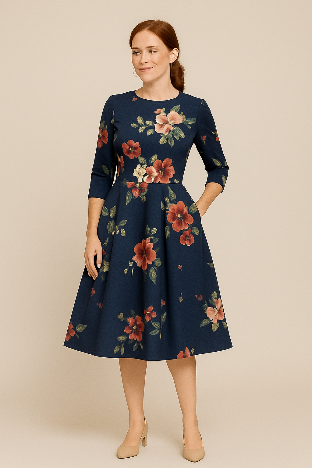HERBERGER | Damen Florales Sommerkleid mit A-Linie und 3/4-Ärmeln luftig & leicht