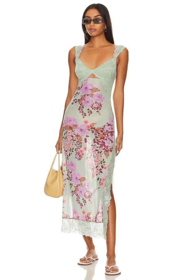 Elena | Damen Maxikleid Mit Blumenprint Und Spitzenbesatz