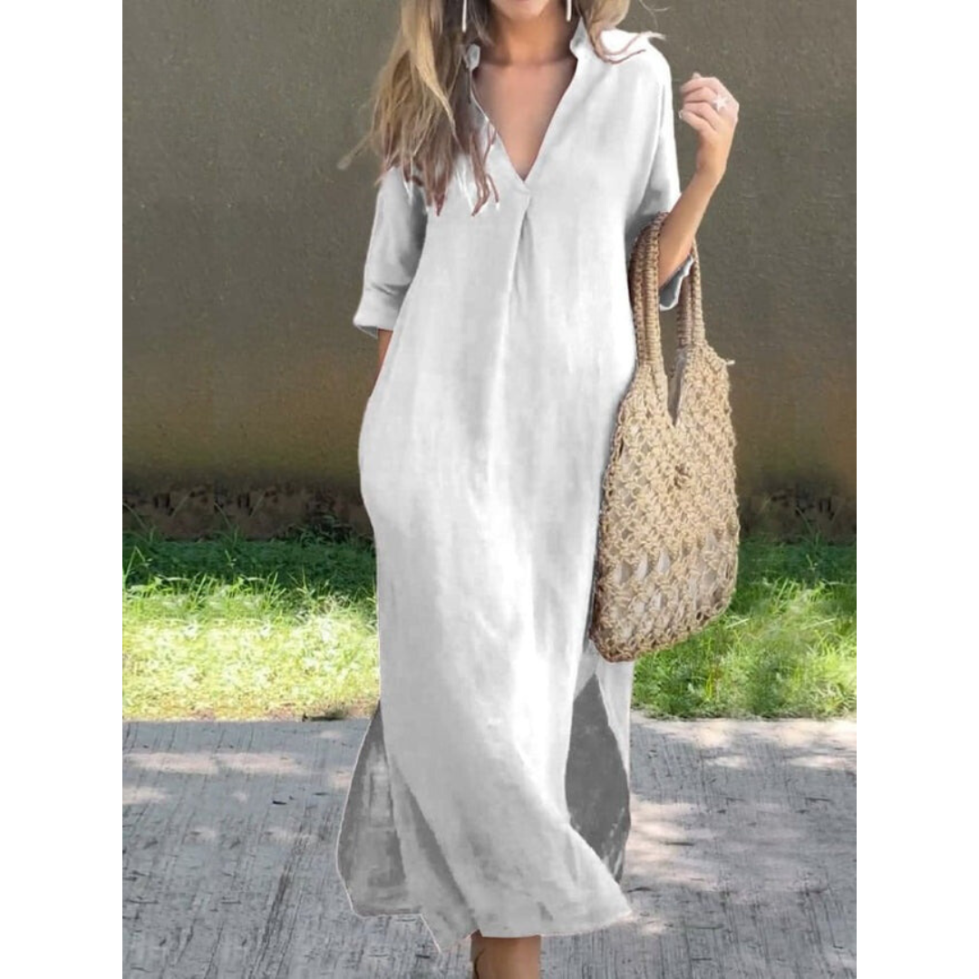 Elise | Damen Midikleid Mit V-Ausschnitt Und Halbärmeln