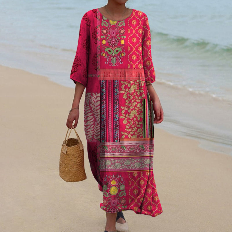 Kenzie | Damen Maxi Kleid Mit Ethnischem Boho Print