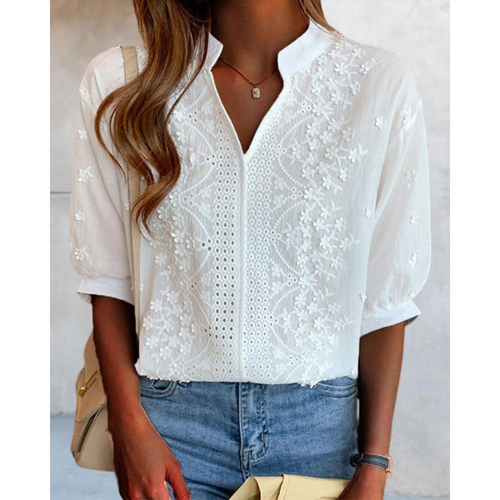 Noemi | Damen Bluse Mit V-Ausschnitt Und Puffärmeln