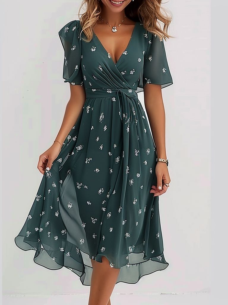 Retrogrünes Midi Kleid