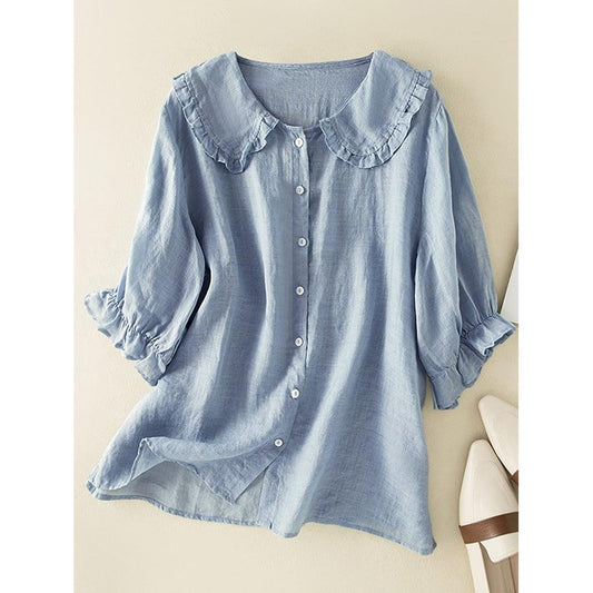 Mira | Damen Bluse Mit Knopfleiste Und Rüschenkragen