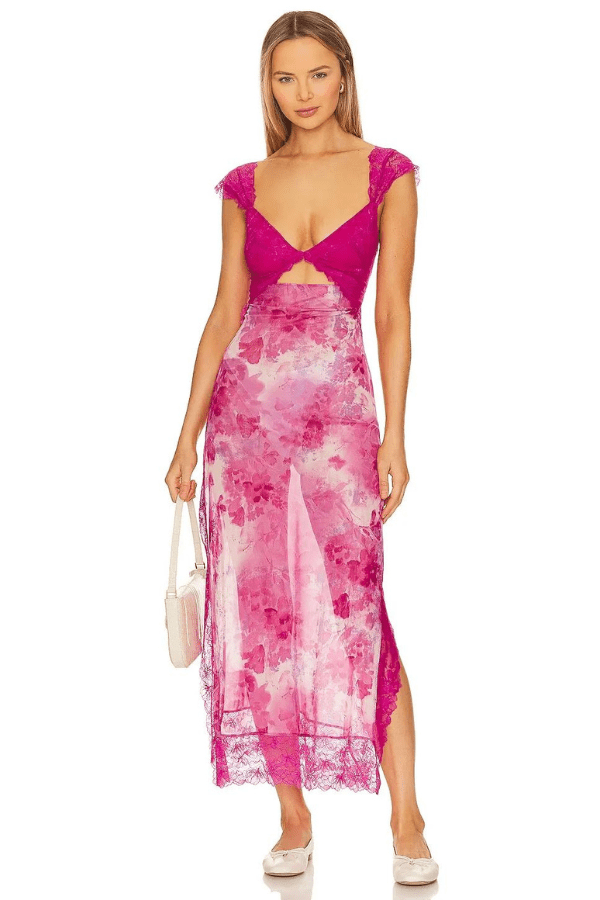 Elena | Damen Maxikleid Mit Blumenprint Und Spitzenbesatz