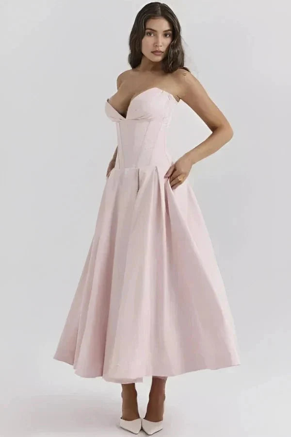 Gabriella | Damen Trägerloses Midikleid Mit Herzförmigem Ausschnitt
